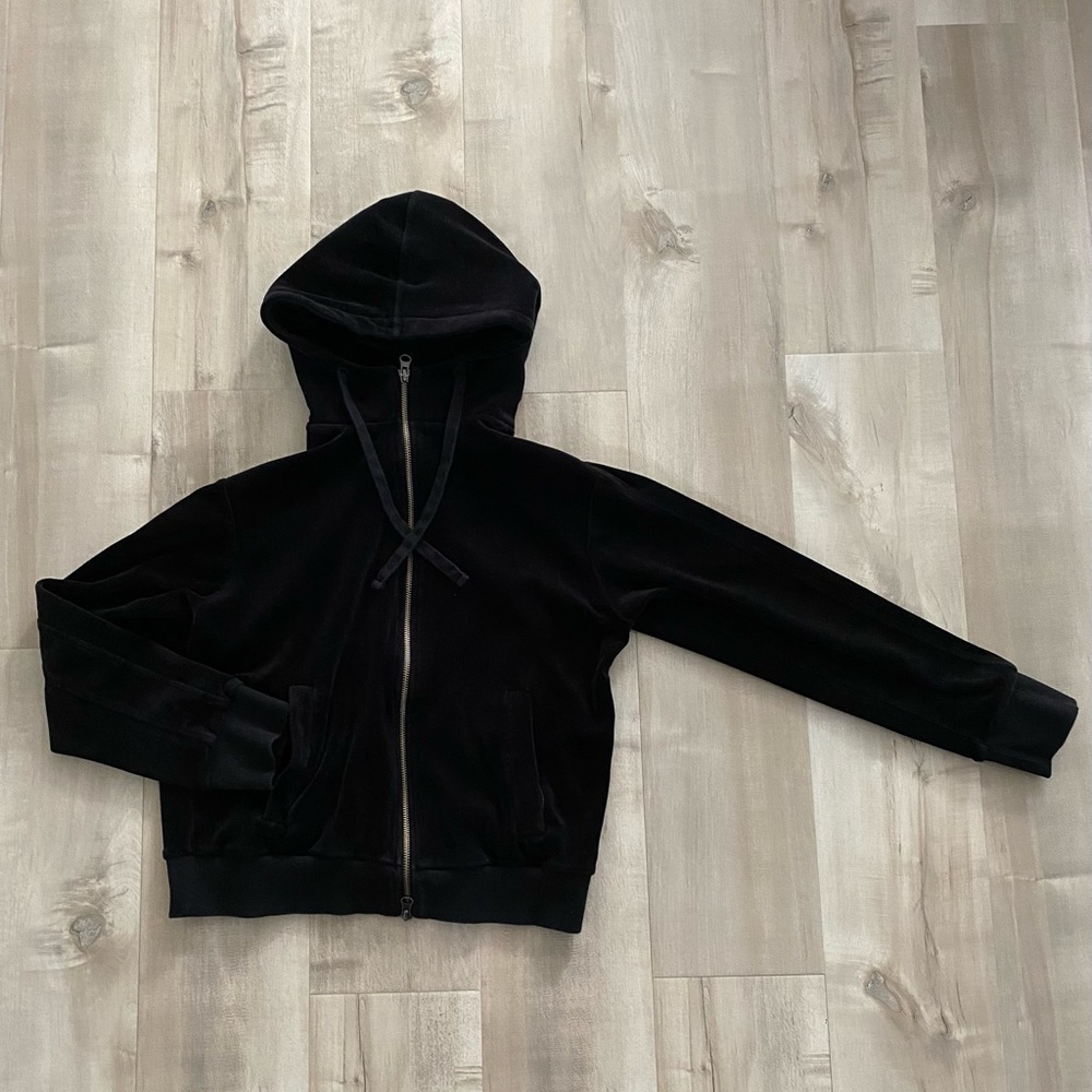 Vince Black Velvet Zip-Front Hoodie Jacket - Women